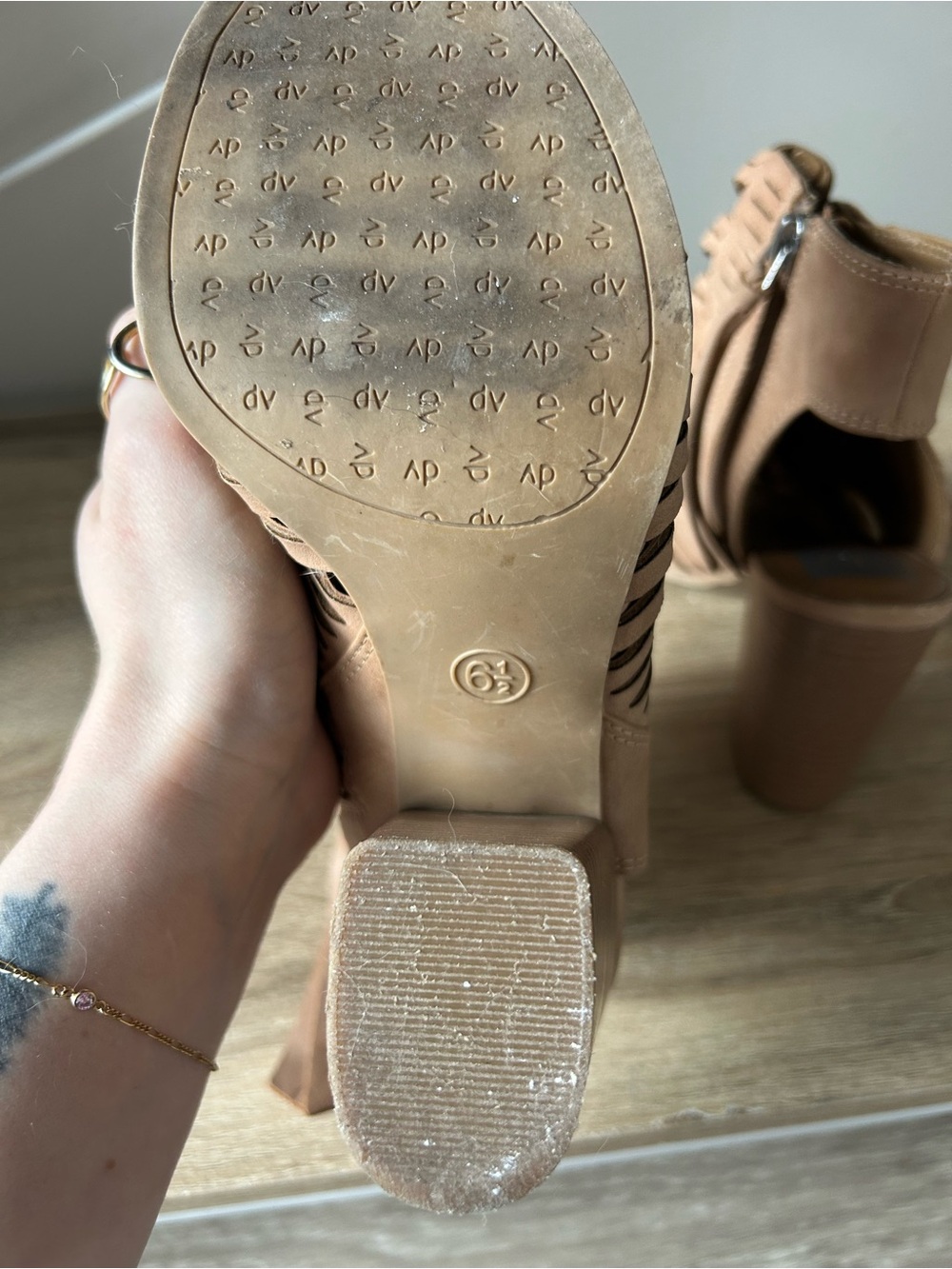 DV by Dolce Vita Tan Woven Peep-Toe High Heel Booties - Picture 6 of 8